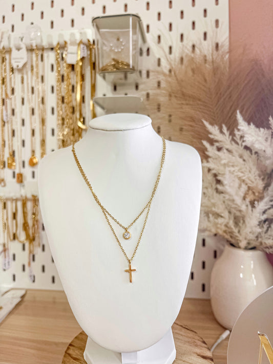 Cross Pendant Muti Chain Necklace